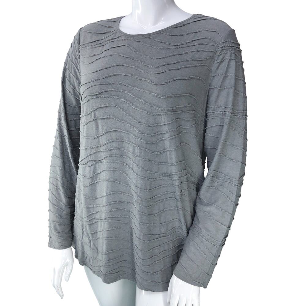Chicos Womens Size 3 US XL Shirt Long Sleeve Top Grey Wavey Textured Causal